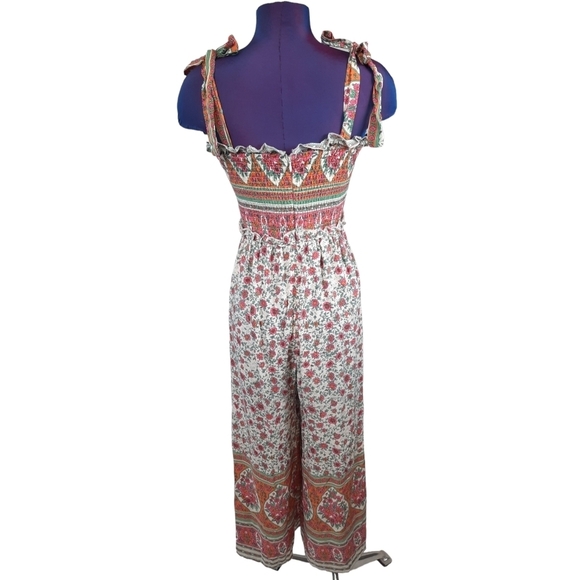 Lulu's Perfect Moments Cream Print Smocked Tie-Strap Culotte Jumpsuit Size Small - Picture 6 of 12